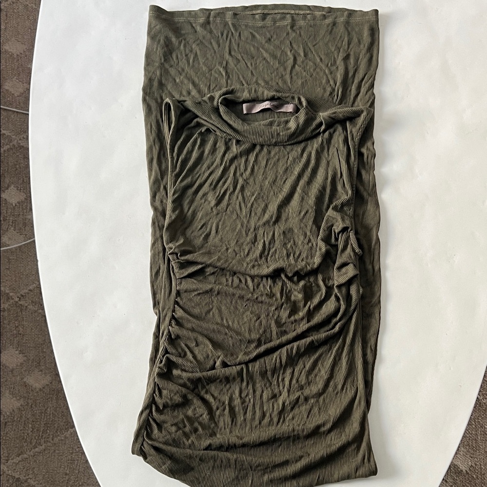 ENZA COSTA Silk Blend Knit Sleeveless Twist Ruched Midi Dress Army Green L $260 - Picture 6 of 11